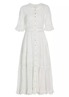 LoveShackFancy Botina Embroidered Cotton Midi-Dress