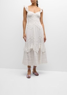 LoveShackFancy Brin Ruffle-Trim Smocked Cotton Midi Dress