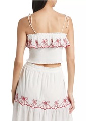 LoveShackFancy Carletta Cherry-Embroidered Crop Top