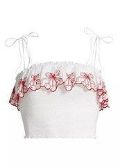 LoveShackFancy Carletta Cherry-Embroidered Crop Top