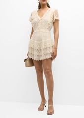 LoveShackFancy Cerilo Tiered Ruffle Embroidered Lace Mini Dress