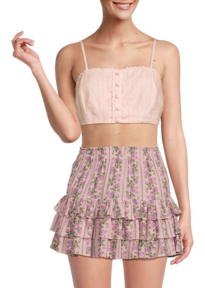 LoveShackFancy Emmalou Linen Floral Crop Top