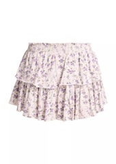 LoveShackFancy Floral Cotton Ruffled Miniskirt