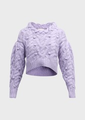 LoveShackFancy Galiona Cable-Knit Alpaca-Blend Crop Sweater