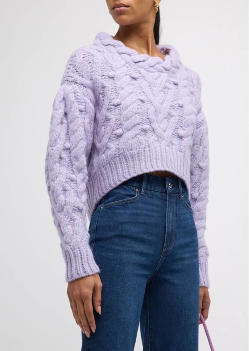 LoveShackFancy Galiona Cable-Knit Alpaca-Blend Crop Sweater