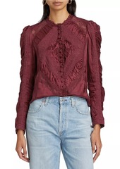 LoveShackFancy Isaline Ruched Lace Long-Sleeve Top