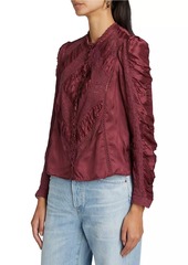 LoveShackFancy Isaline Ruched Lace Long-Sleeve Top