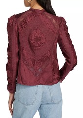 LoveShackFancy Isaline Ruched Lace Long-Sleeve Top