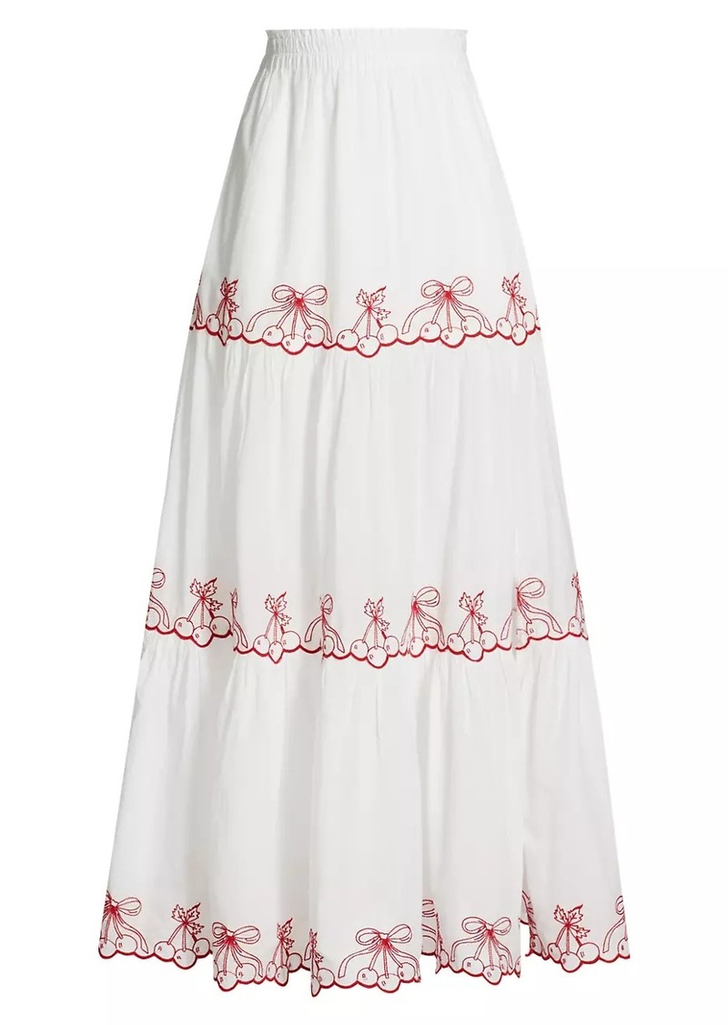 LoveShackFancy Jemila Cherry-Embroidered Maxi Skirt