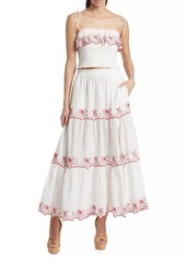 LoveShackFancy Jemila Cherry-Embroidered Maxi Skirt