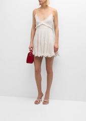 LoveShackFancy Kerielle Embroidered Cotton V-Neck Mini Dress