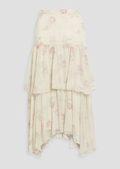 LoveShackFancy - Alex ruffled floral-print georgette midi skirt - White - US 2