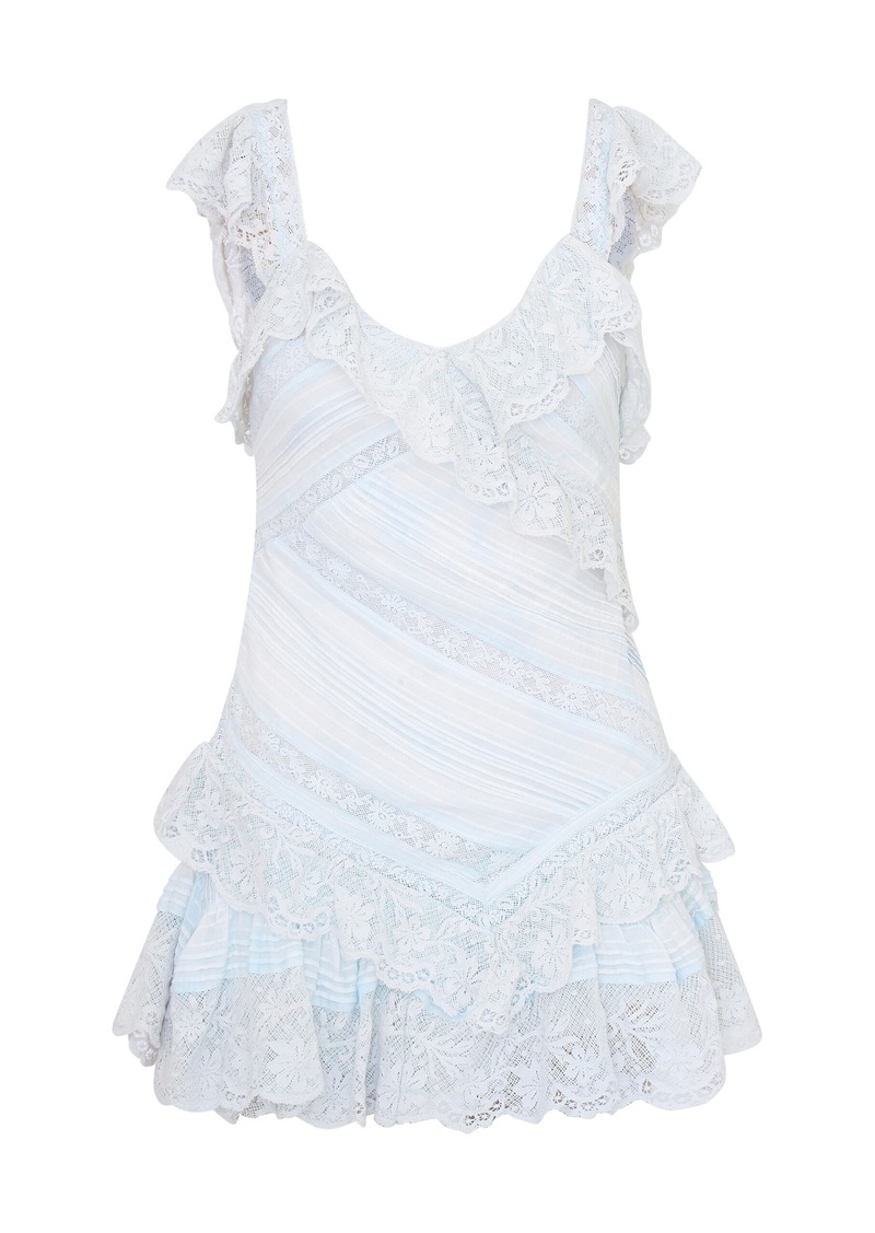 LoveShackFancy - Bensley Lace-Trimmed Cotton Mini Dress - Light Blue - US 10 - Moda Operandi