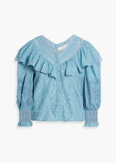 LoveShackFancy - Bunnie ruffled embroidered polka-dot cotton blouse - Blue - XL