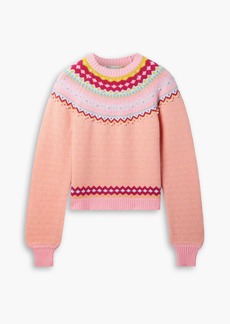 LoveShackFancy - Crawley faux pearl-embellished Fair Isle cotton-blend sweater - Pink - L