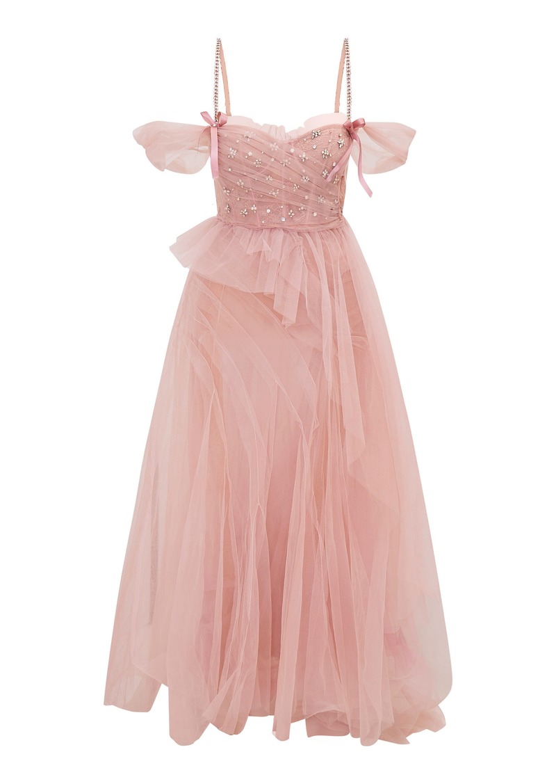 LoveShackFancy - Dantine Embellished Tulle Maxi Dress - Light Pink - US 2 - Moda Operandi