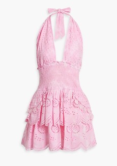 LoveShackFancy - Deanna shirred tie-dyed broderie anglaise cotton halterneck mini dress - Pink - XL