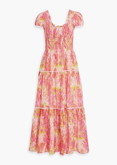 LoveShackFancy - Elisabelle shirred floral-print cotton and silk-blend maxi dress - Orange - XXS