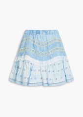 LoveShackFancy - Felice tie-dyed embroidered cotton mini skirt - Blue - L