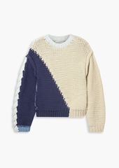 LoveShackFancy - Isaiah oversized color-block cotton-blend sweater - Blue - XS
