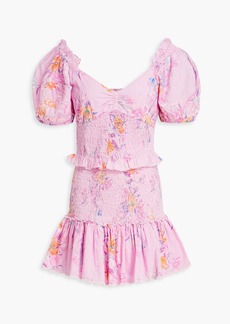 LoveShackFancy - Jarrah shirred floral-print Swiss-dot cotton mini dress - Pink - L