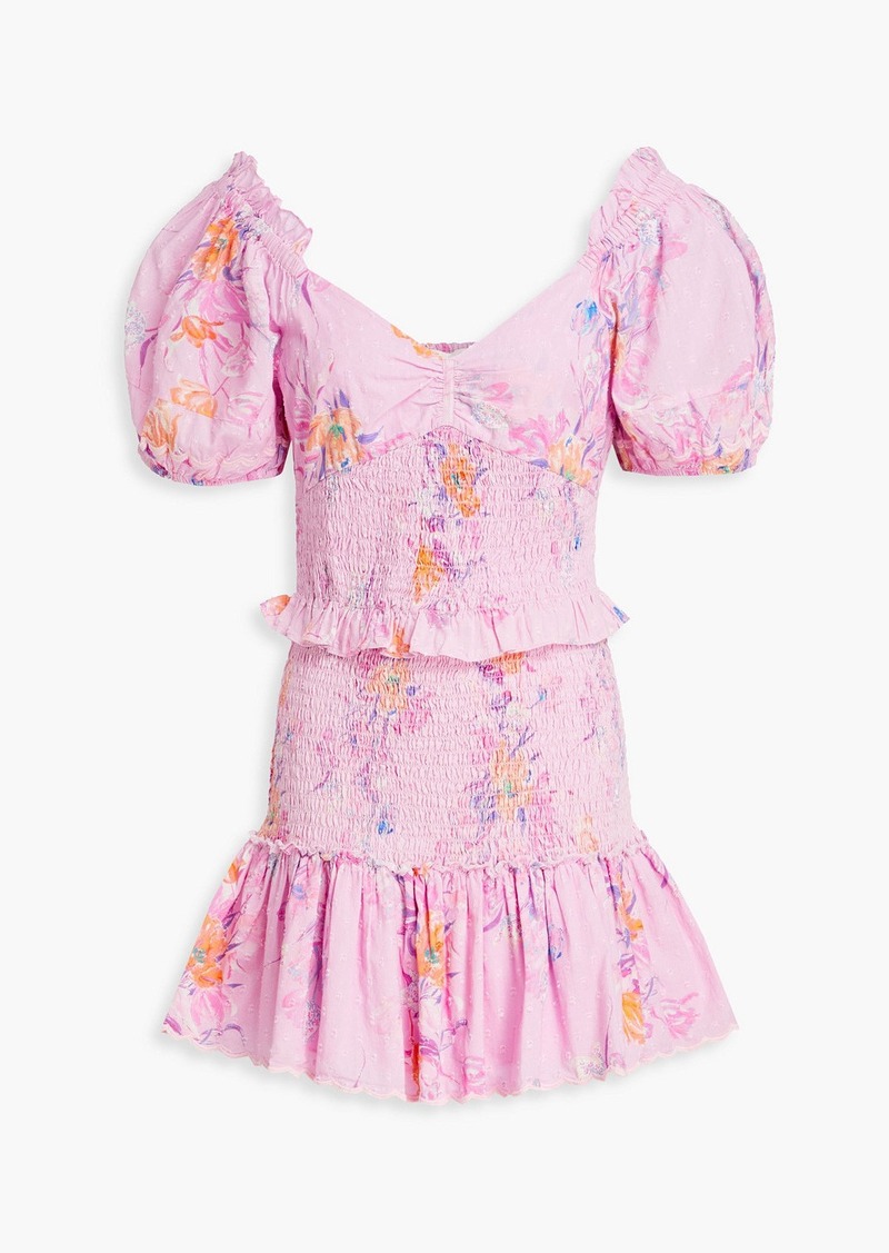 LoveShackFancy - Jarrah shirred floral-print Swiss-dot cotton mini dress - Pink - L