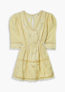 LoveShackFancy - Jobelle crochet-trimmed broderie anglaise mini dress - Yellow - L