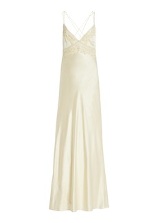 LoveShackFancy - Kesslyn Embroidered Silk Midi Slip Dress - Ivory - US 6 - Moda Operandi