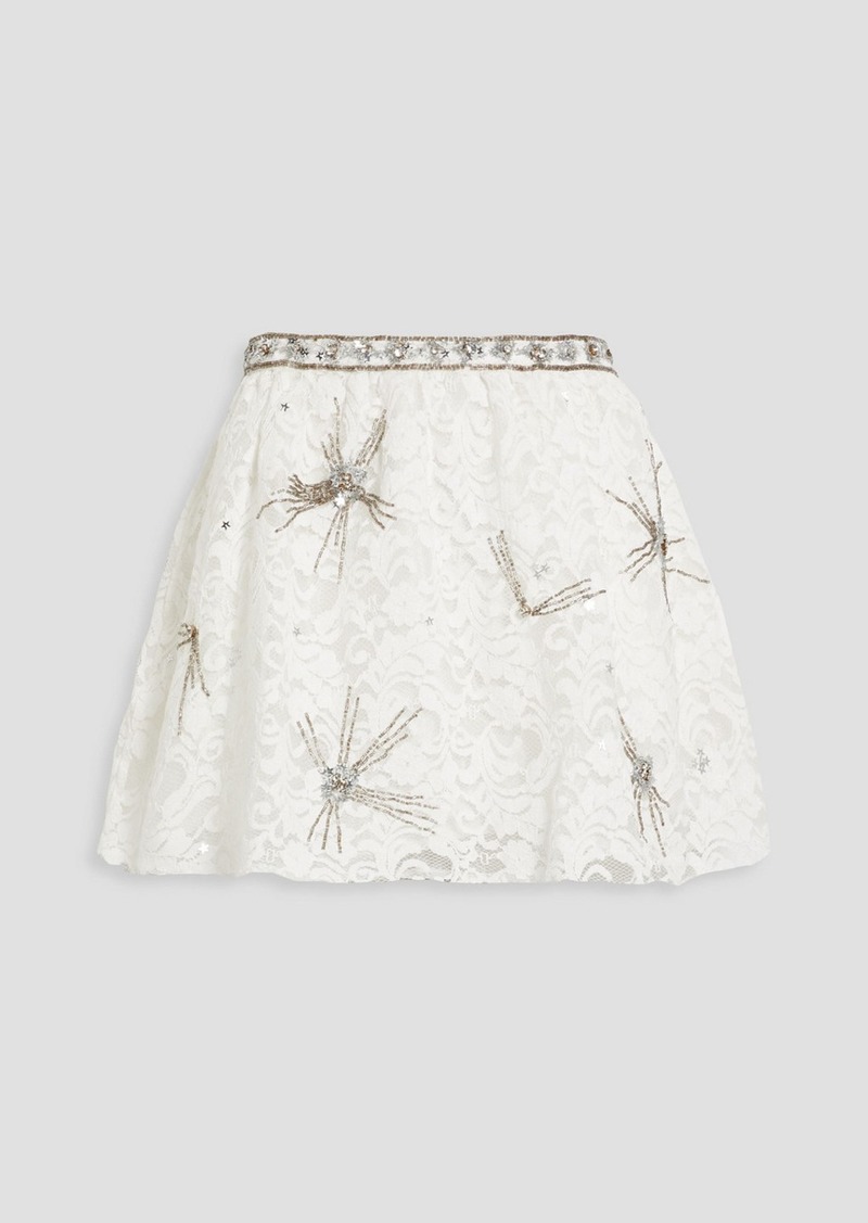LoveShackFancy - Kezia embellished cotton-blend lace mini skirt - White - US 8