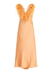 LoveShackFancy - Manota Feather-Trimmed Satin Gown - Orange - US 0 - Moda Operandi