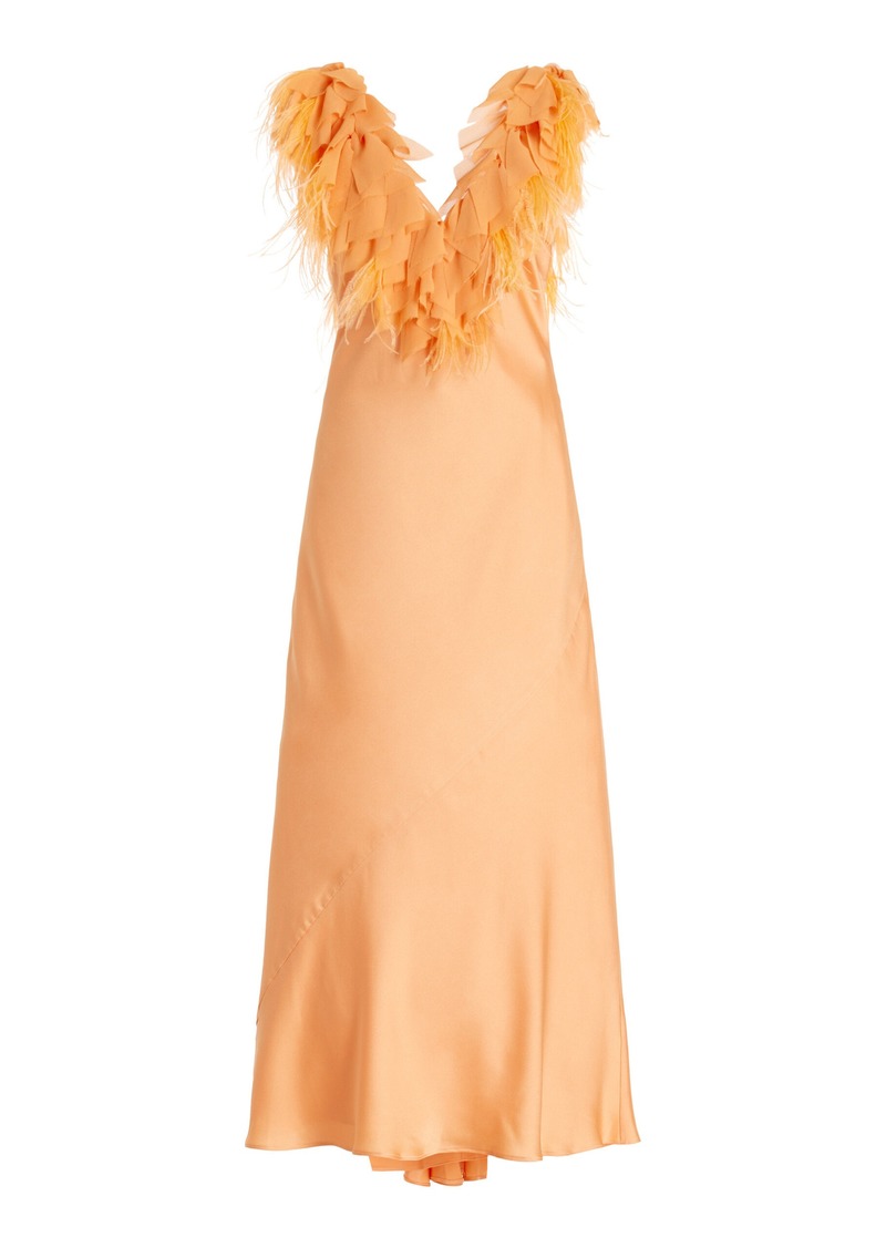 LoveShackFancy - Manota Feather-Trimmed Satin Gown - Orange - US 6 - Moda Operandi