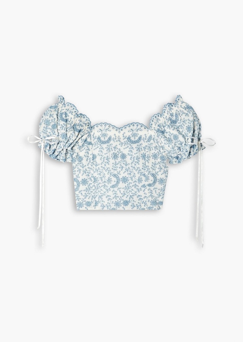 LoveShackFancy - Melina cropped broderie anglaise top - Blue - US 8
