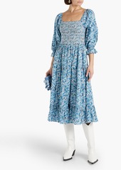 LoveShackFancy - Minnie tiered smocked floral-print cotton-poplin midi dress - Blue - XXS