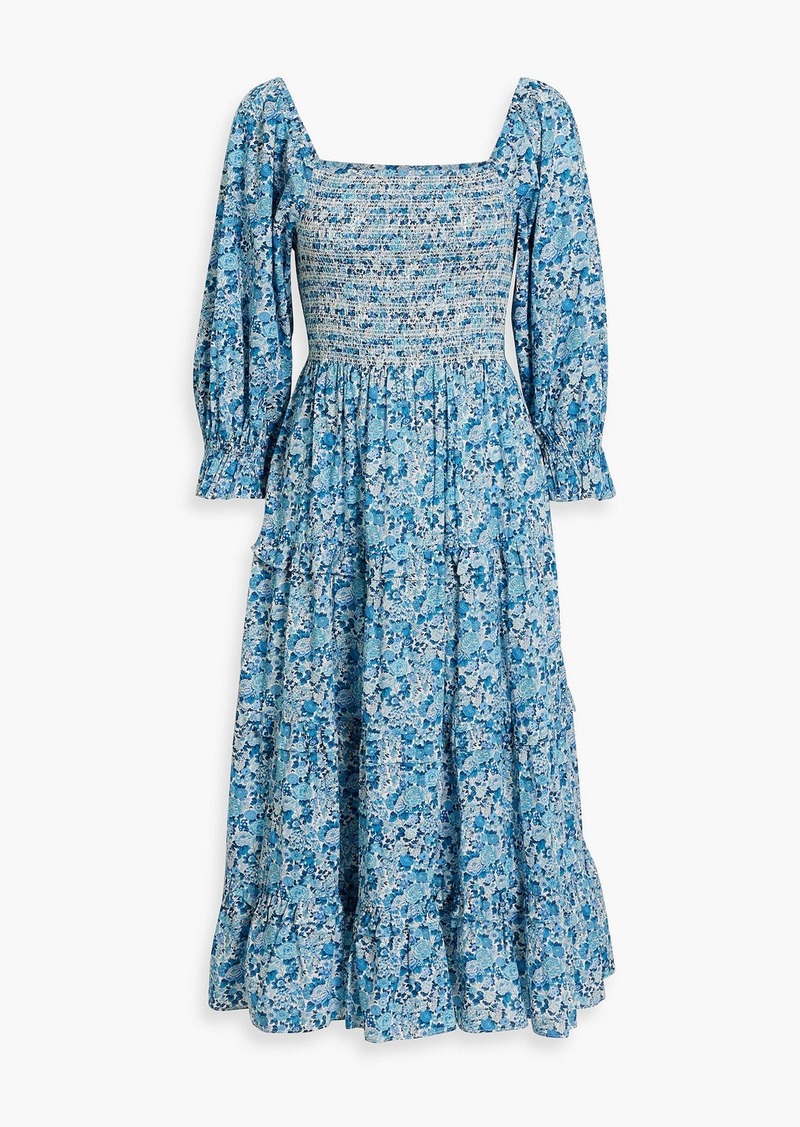 LoveShackFancy - Minnie tiered smocked floral-print cotton-poplin midi dress - Blue - XXS