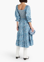 LoveShackFancy - Minnie tiered smocked floral-print cotton-poplin midi dress - Blue - XXS