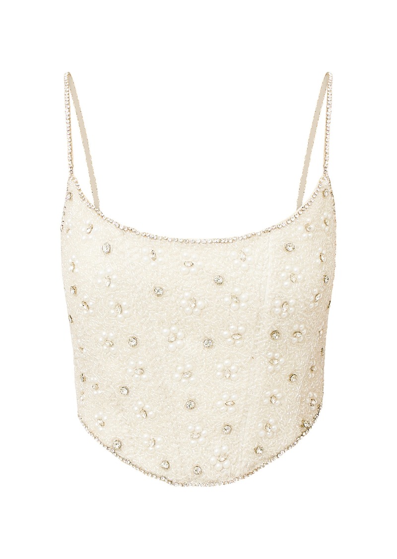 LoveShackFancy - Minto Embellished Crepe Corset Top - Off-White - US 6 - Moda Operandi