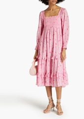 LoveShackFancy - Miri smocked floral-print cotton-gauze midi dress - Pink - XXS