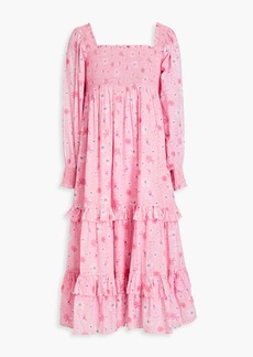 LoveShackFancy - Miri smocked floral-print cotton-gauze midi dress - Pink - XXS