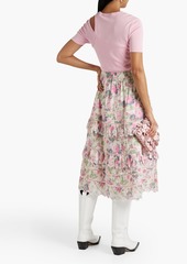 LoveShackFancy - Naila tiered floral-print broderie anglaise cotton midi skirt - Pink - XXS