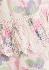 LoveShackFancy - Naila tiered floral-print broderie anglaise cotton midi skirt - Pink - XXS