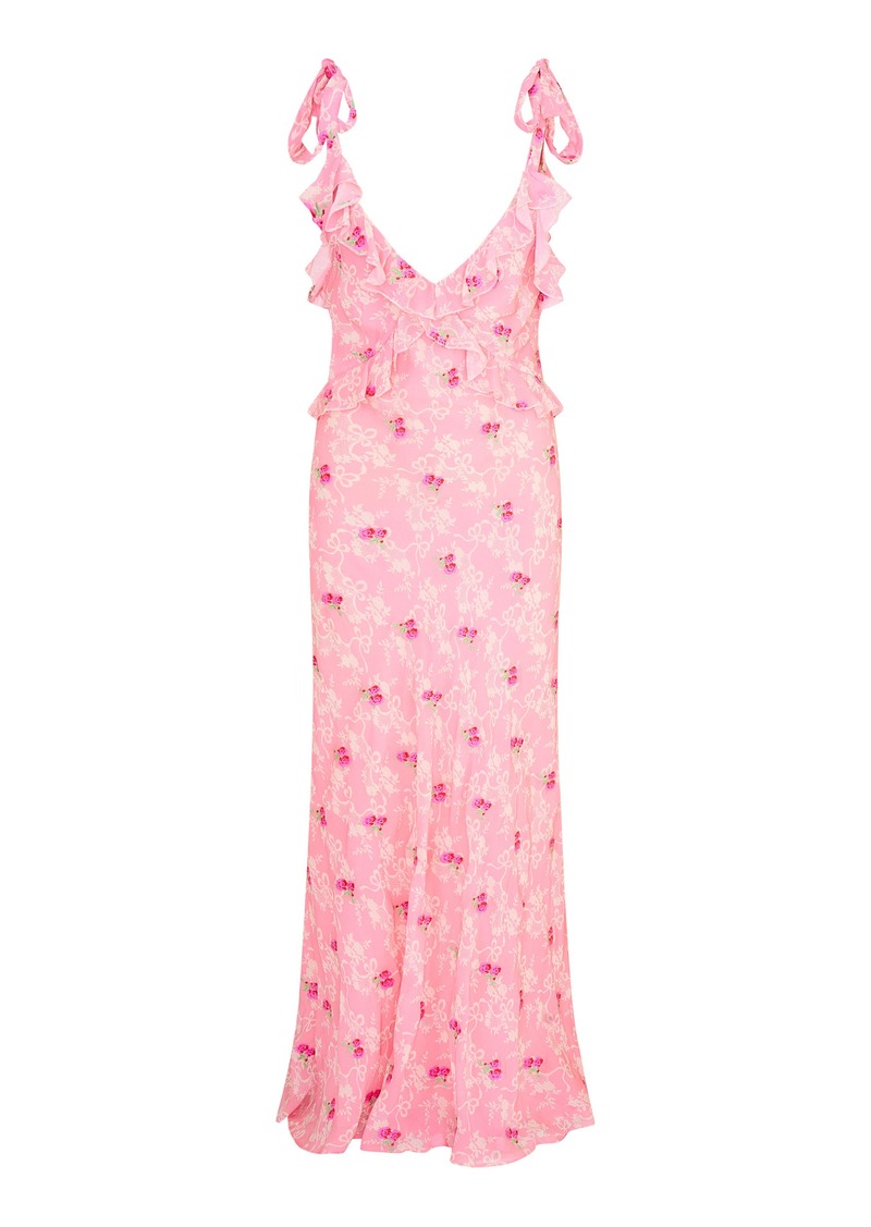 LoveShackFancy - Orcene Ruffled Chiffon Midi Dress - Pink - US 8 - Moda Operandi