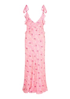 LoveShackFancy - Orcene Ruffled Chiffon Midi Dress - Pink - US 10 - Moda Operandi