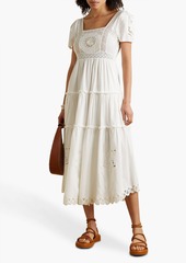 LoveShackFancy - Prairie tiered broderie anglaise cotton and linen-blend midi dress - White - US 00