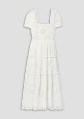 LoveShackFancy - Prairie tiered broderie anglaise cotton and linen-blend midi dress - White - US 00