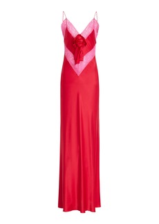 LoveShackFancy - Serita Lace-Trimmed Silk Maxi Dress - Red - S - Moda Operandi
