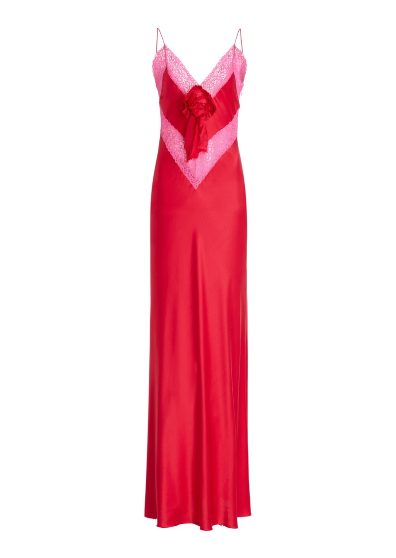 LoveShackFancy - Serita Lace-Trimmed Silk Maxi Dress - Red - S - Moda Operandi
