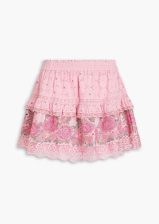 LoveShackFancy - Shawna tiered embroidered broderie anglaise cotton mini skirt - Pink - XXS