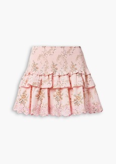 LoveShackFancy - Sowa tiered floral-print broderie anglaise cotton mini skirt - Pink - XL