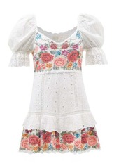Loveshackfancy - Thressey Cross-stitched Cotton Mini Dress - Womens - White Multi