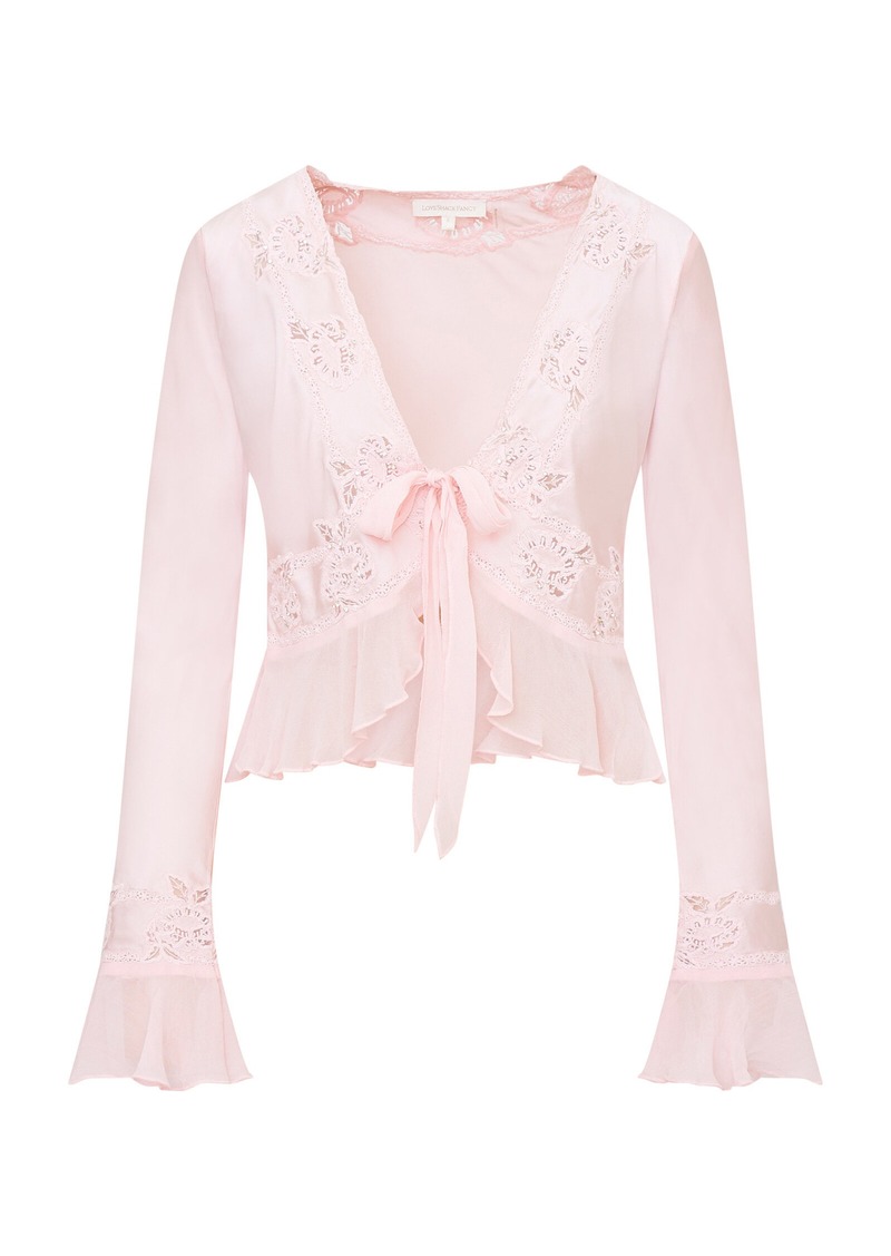 LoveShackFancy - Vivetta Ruffled Embroidered Silk Top - Pink - S - Moda Operandi